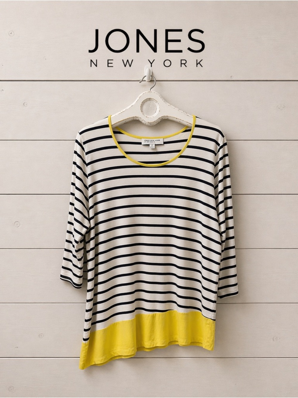 JONES NEW YORK – NAVY STRIPED ASYMMETRICAL TOP – SIZE 1X